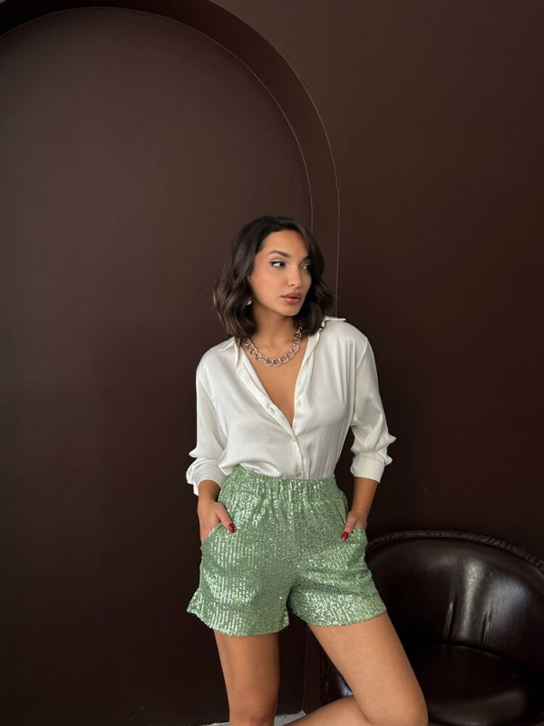 Topshow Taş  Pullu Toptan Abiye Şort - Açık Haki